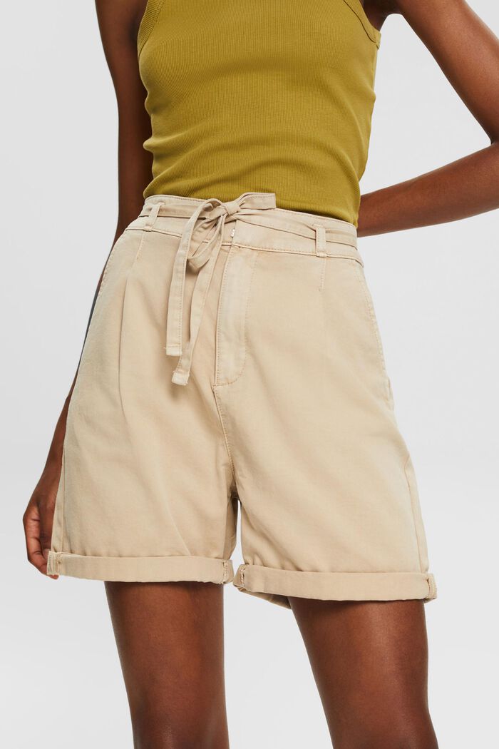 Shorts de cintura alta en 100% algodón Pima, BEIGE, detail image number 0