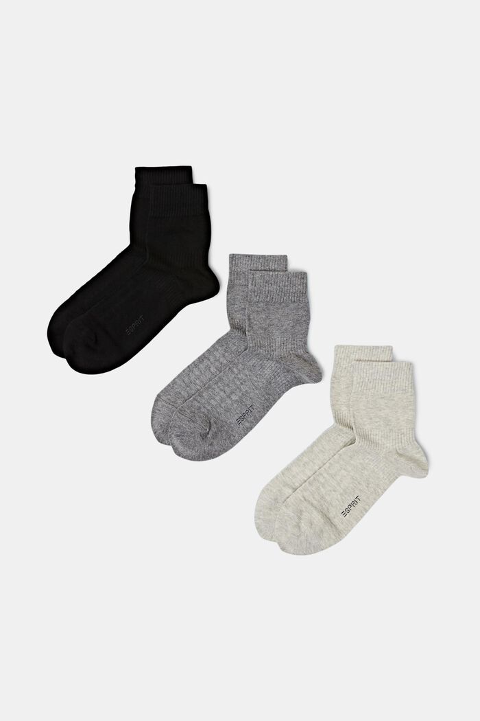 Pack de 3 calcetines de algodón ecológico acanalado, GREY/BLACK, detail image number 0