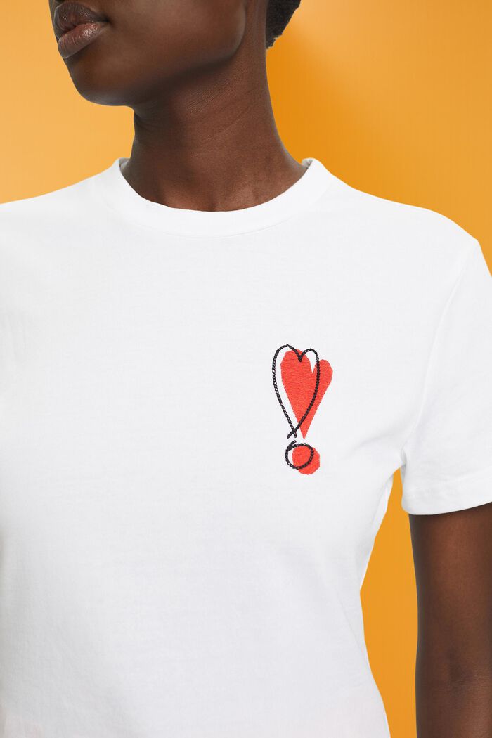 Camiseta de algodón con motivo de corazón bordado, WHITE, detail image number 2