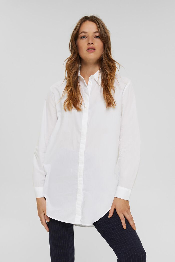 Blusa larga realizada en 100% algodón ecológico, WHITE, detail image number 0