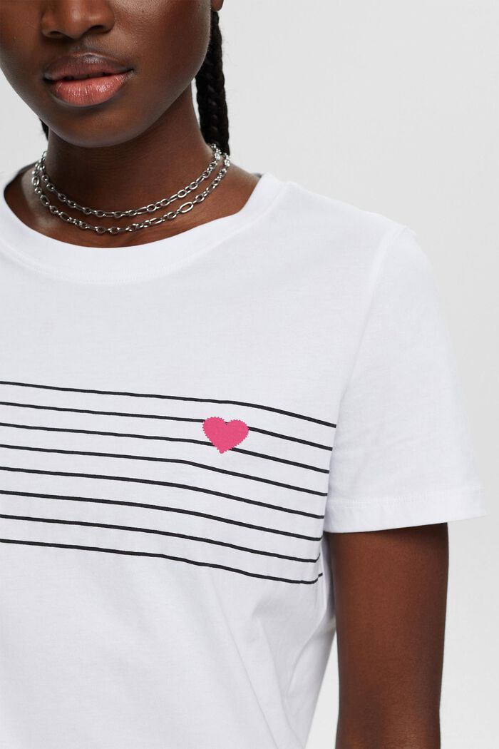 Camiseta con estampado de corazón, WHITE, detail image number 2