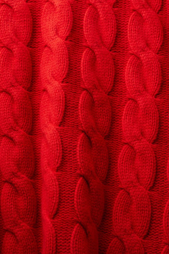 Jersey de punto trenzado de lana, DARK RED, detail image number 6