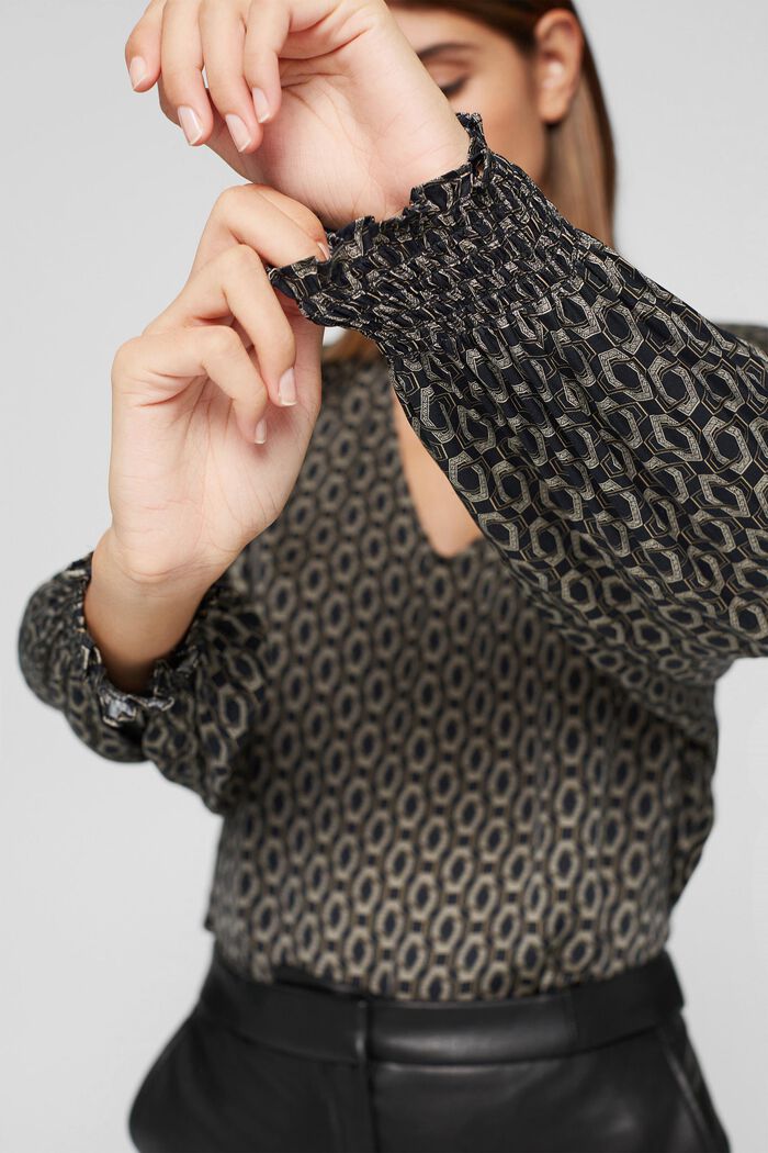 Blusa de satén con estampado, LENZING™ ECOVERO™, BLACK, detail image number 5
