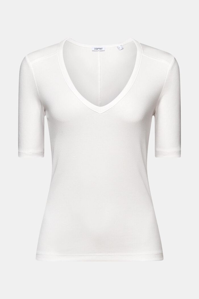 Camiseta acanalada con cuello en pico, OFF WHITE, detail image number 6