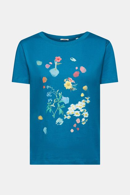 Camiseta con estampado de flores, TEAL BLUE, overview