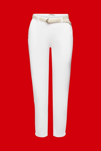 Pantalones chinos elásticos ligeros con cinturón, OFF WHITE, overview