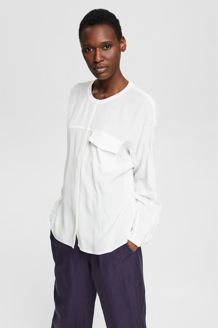 Blusa con bolsillo de solapa aplicado, OFF WHITE, detail image number 0