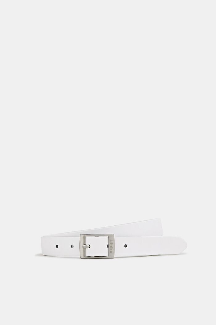 En piel: cinturón fino de estilo sencillo, WHITE, detail image number 0