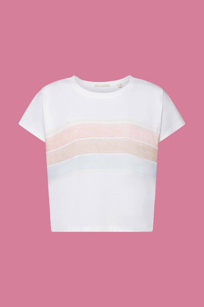 Camiseta de algodón con diseño corto a rayas, WHITE, detail image number 6