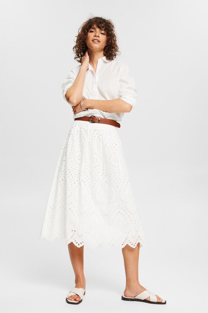 Falda midi con encaje calado, LENZING™ ECOVERO™, WHITE, detail image number 1