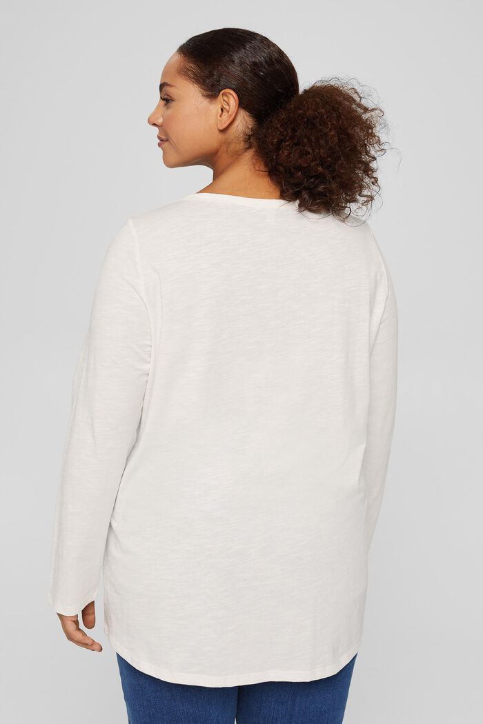 CURVY - Camiseta de manga larga en 100% algodón ecológico, OFF WHITE, detail image number 3