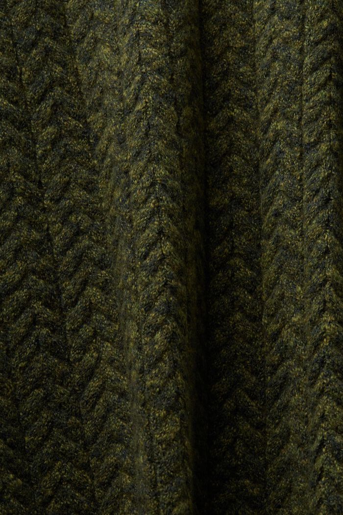 Jersey de punto trenzado con efecto jaspeado y cuello redondo, OLIVE, detail image number 5