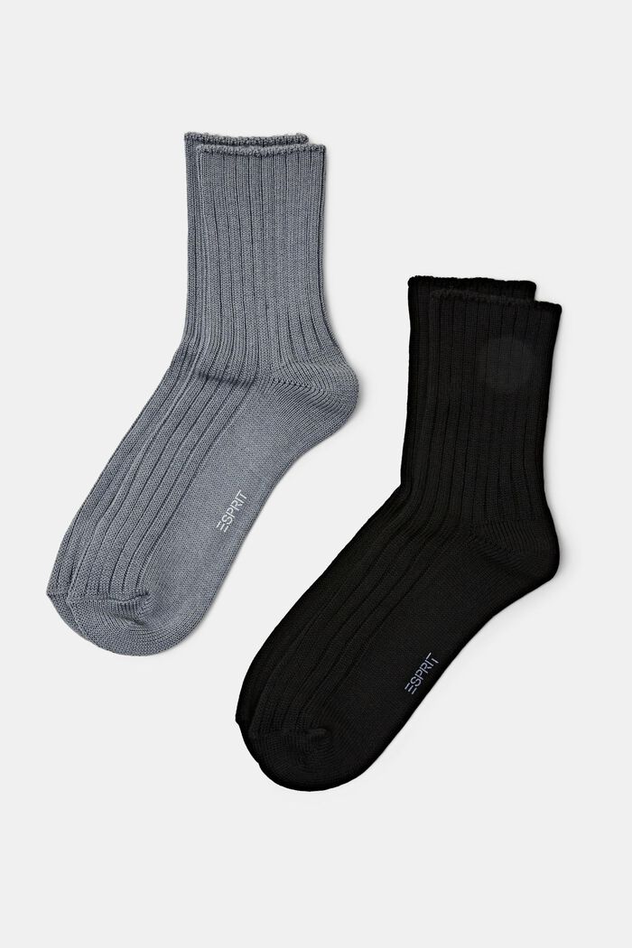 Pack de 2 pares de calcetines de punto acanalado, GREY/BLACK, detail image number 0