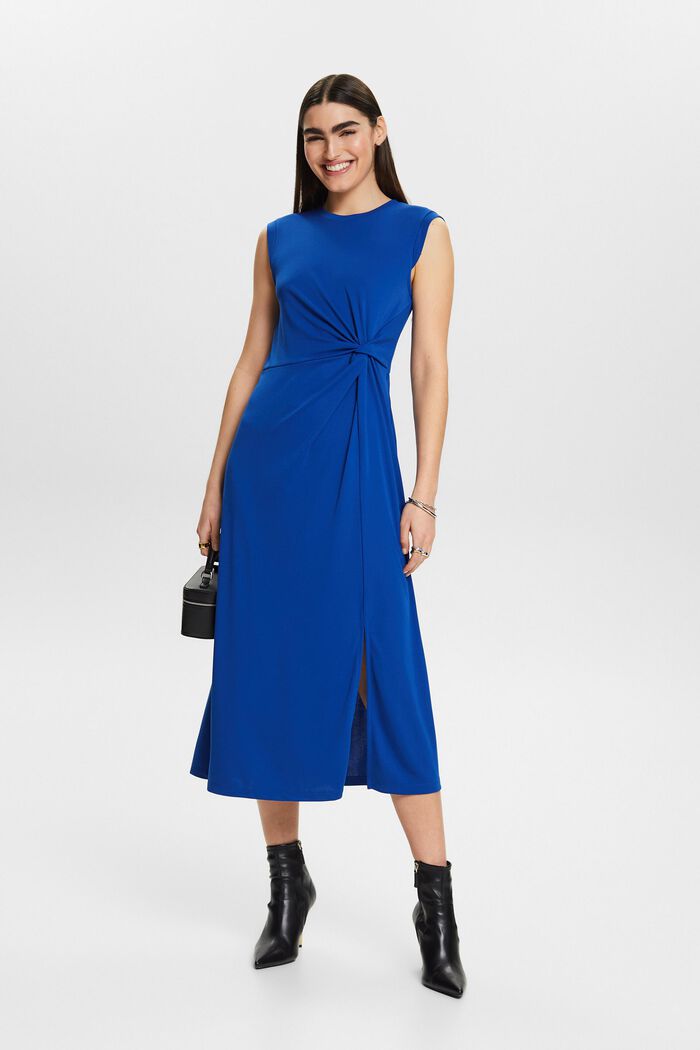 Vestido midi de crepé con diseño anudado, BRIGHT BLUE, detail image number 1