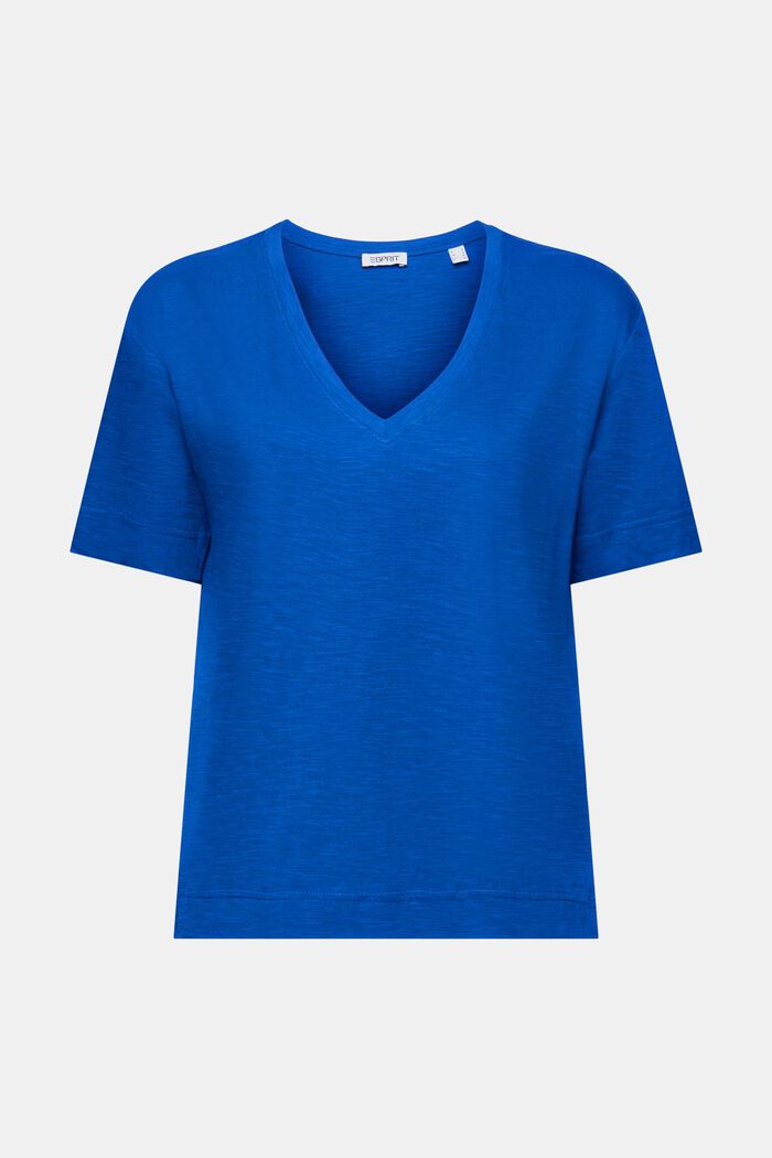 Camiseta flameada con cuello en pico, BRIGHT BLUE, detail image number 5