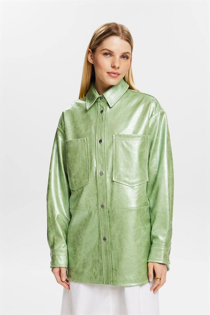 Camisa de polipiel revestida y metalizada, LIGHT AQUA GREEN, detail image number 0