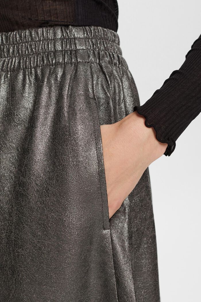 Falda midi de polipiel metalizada, GUNMETAL, detail image number 4