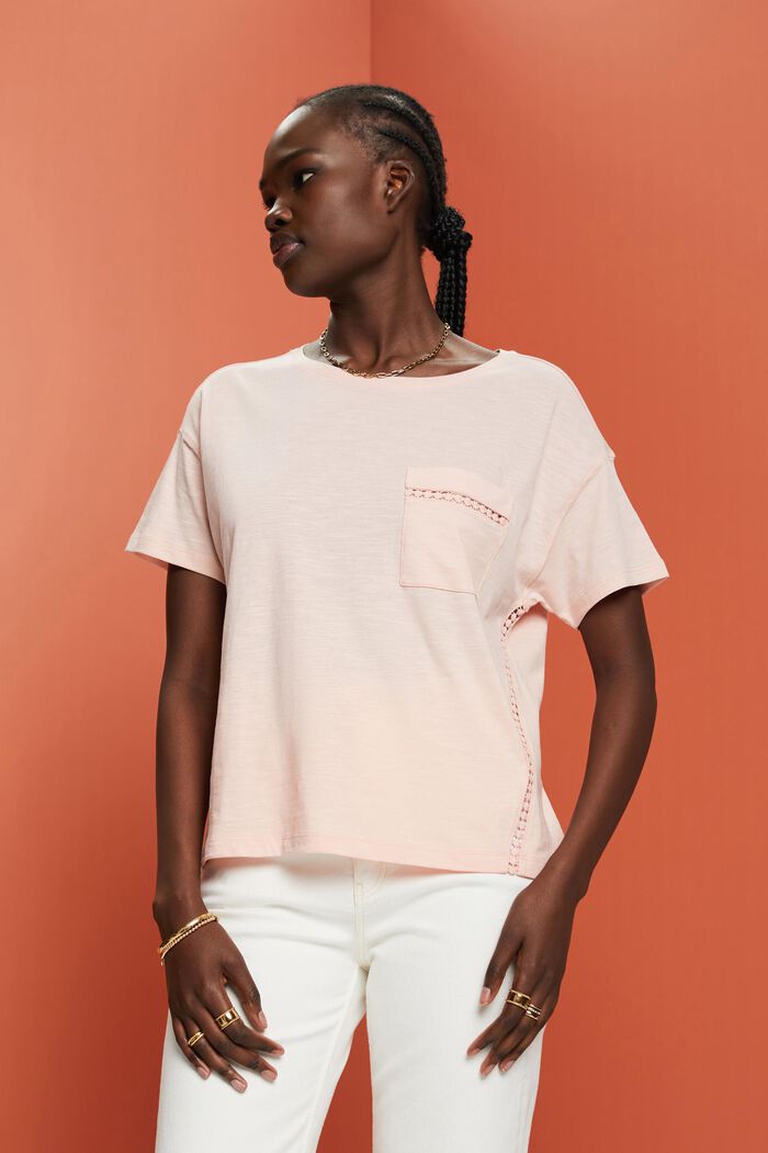 Camiseta con cintas de encaje, 100% algodón, PASTEL PINK, detail image number 0