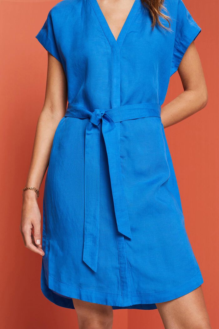 Vestido túnica con cinturón, mezcla de lino, BRIGHT BLUE, detail image number 2