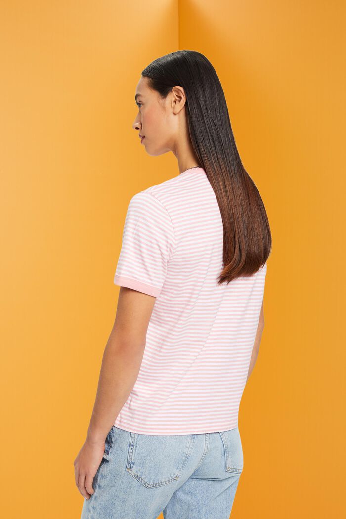 Camiseta de algodón con diseño a rayas y motivo bordado, PINK, detail image number 3