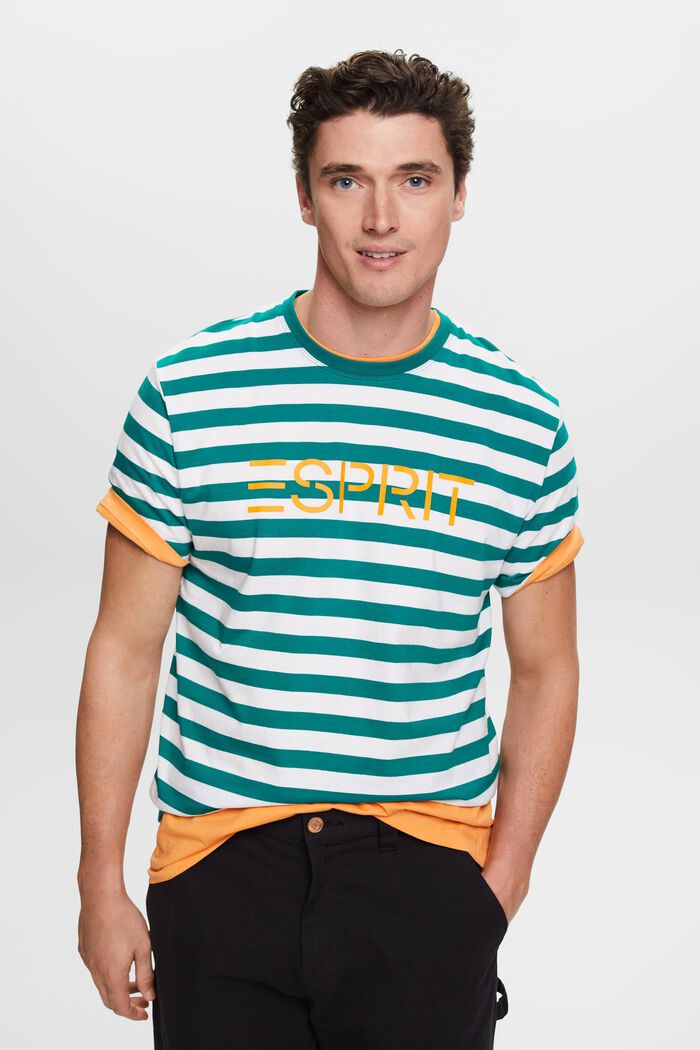 Camiseta de algodón a rayas, EMERALD GREEN, detail image number 0