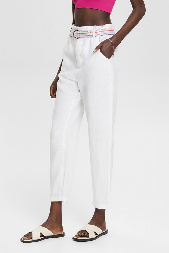 De lino: pantalón con cinturón de colores, WHITE, detail image number 0