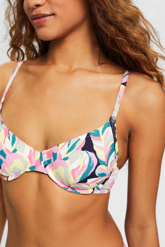 Top de bikini con estampado floral, NAVY, detail image number 1