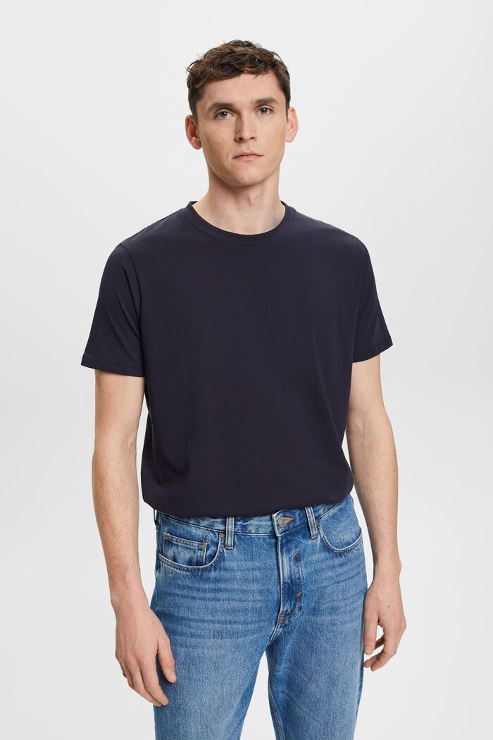 Camiseta de cuello redondo de algodón puro, NAVY, detail image number 0
