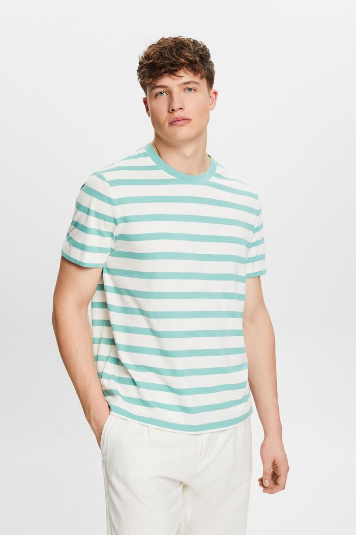 Camiseta de algodón y lino con el cuello redondo, DUSTY GREEN, detail image number 0