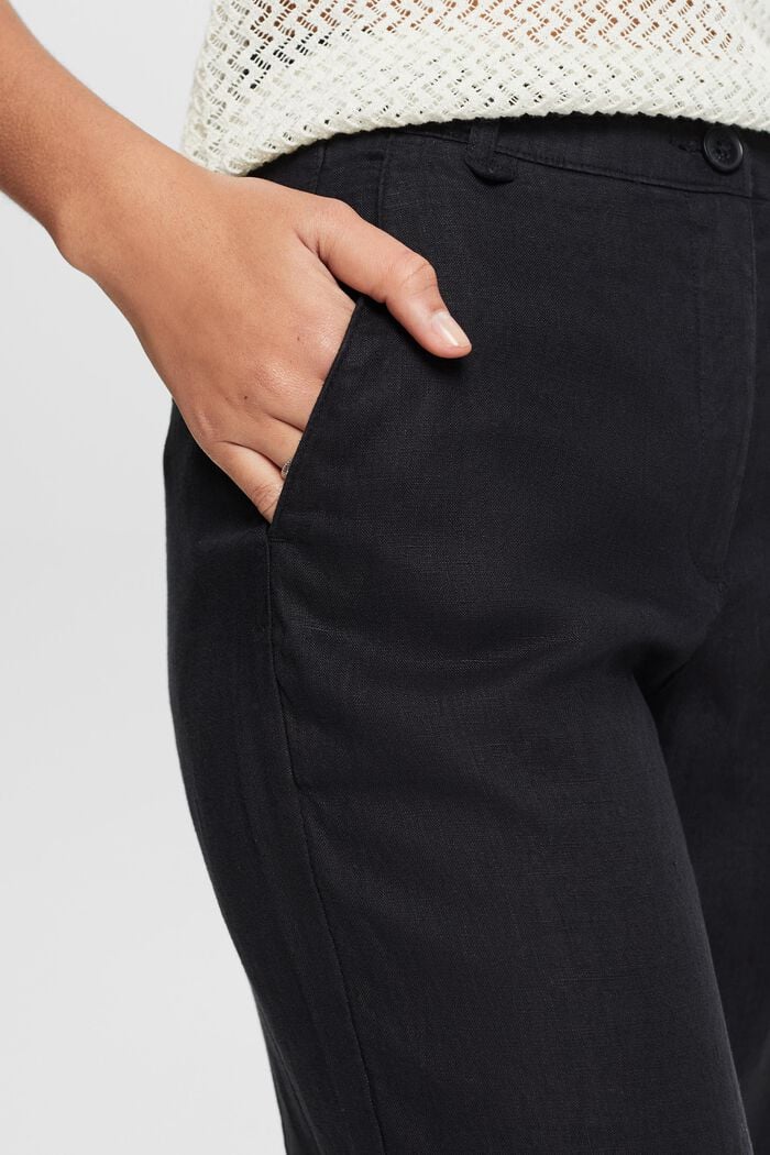 Pantalón wide leg de lino con cinturón, BLACK, detail image number 4