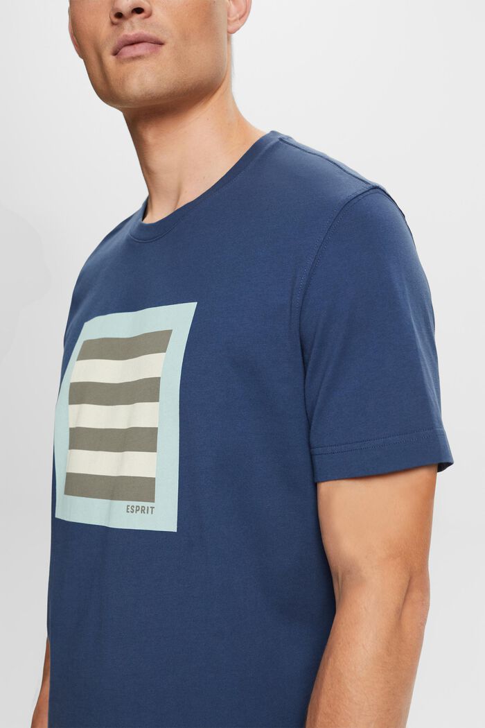 Camiseta en tejido jersey de algodón con diseño geométrico, GREY BLUE, detail image number 2