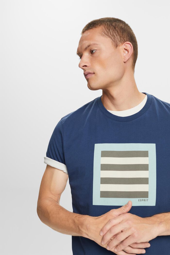 Camiseta en tejido jersey de algodón con diseño geométrico, GREY BLUE, detail image number 4