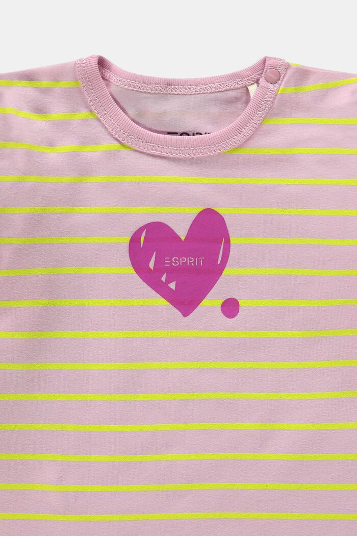 Camiseta de manga larga a rayas con corazón estampado, PASTEL PINK, detail image number 0