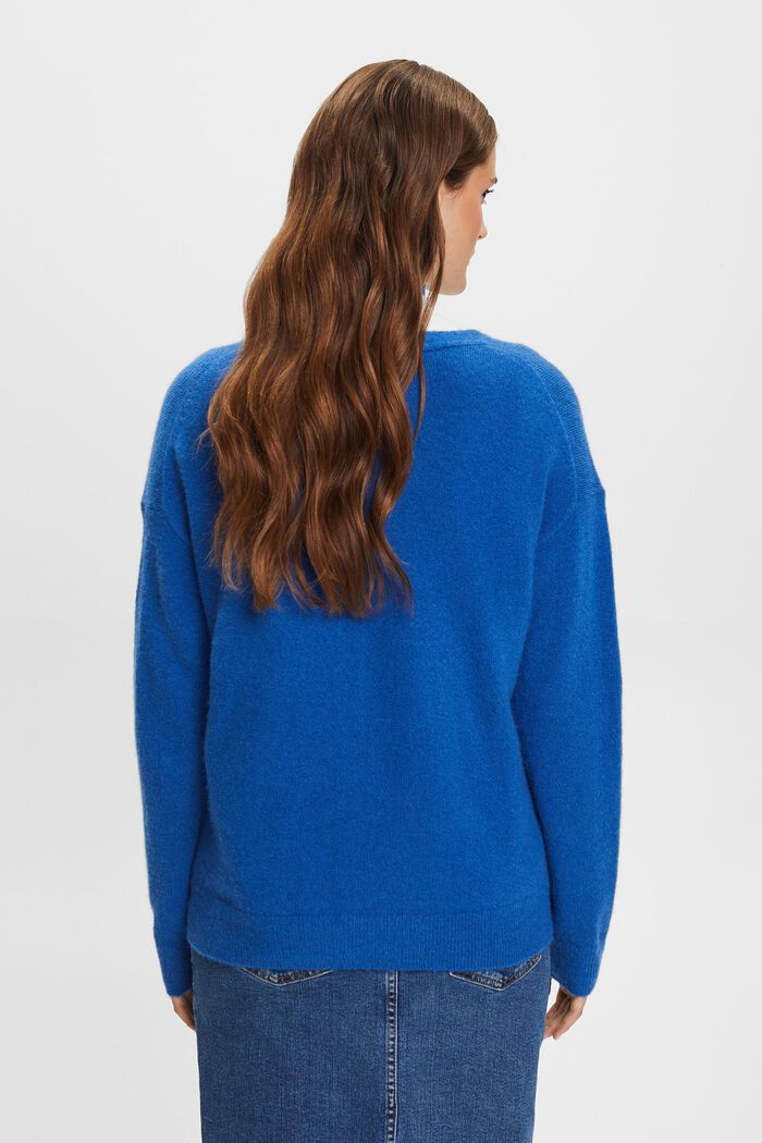 Jersey de cuello pico en mezcla de lana, BRIGHT BLUE, detail image number 4