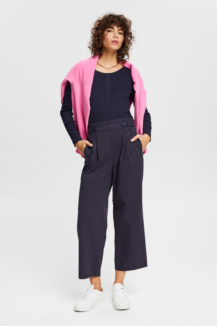 Pantalón tobillero con cintura elástica, 100% algodón, NAVY, detail image number 1