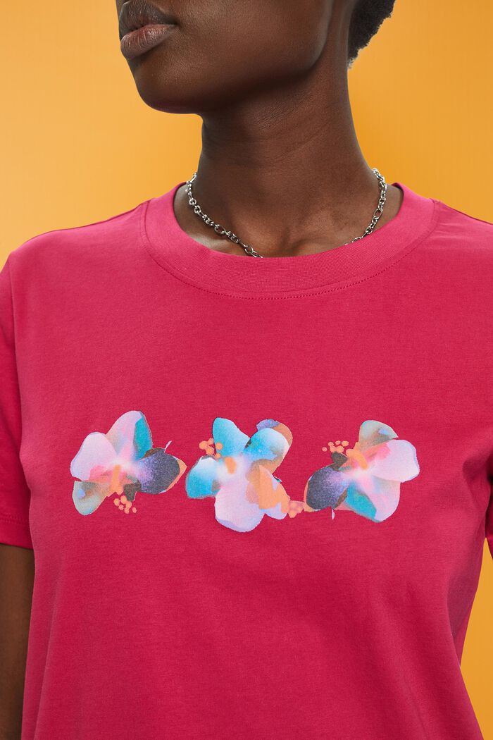 Camiseta de algodón con estampado floral, DARK PINK, detail image number 2