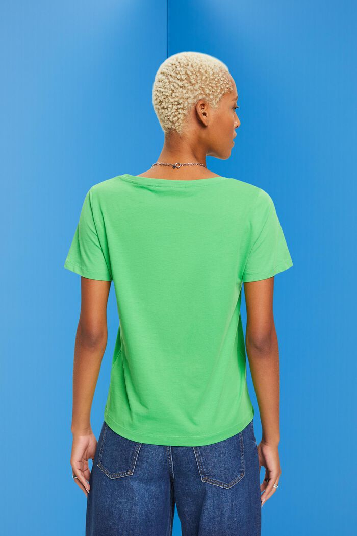 Camiseta con cuello en pico y bordado floral, GREEN, detail image number 3
