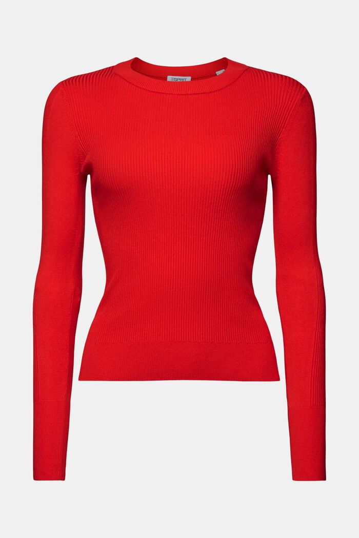 Jersey de punto acanalado con cuello redondo, RED, detail image number 6