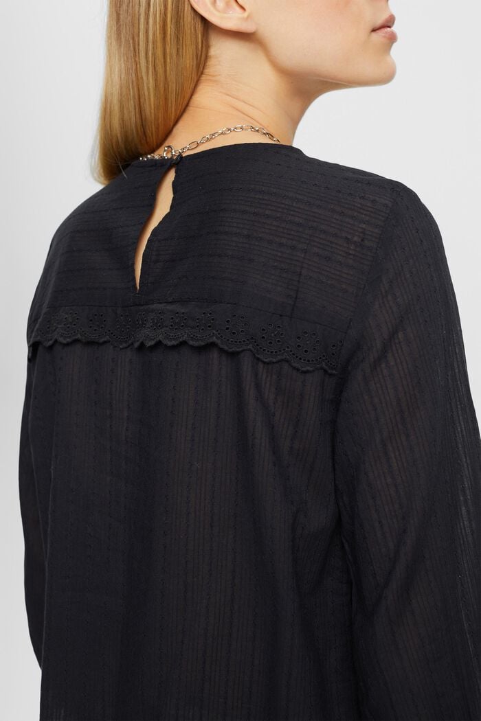 Blusa de encaje con borde ondulado, BLACK, detail image number 2