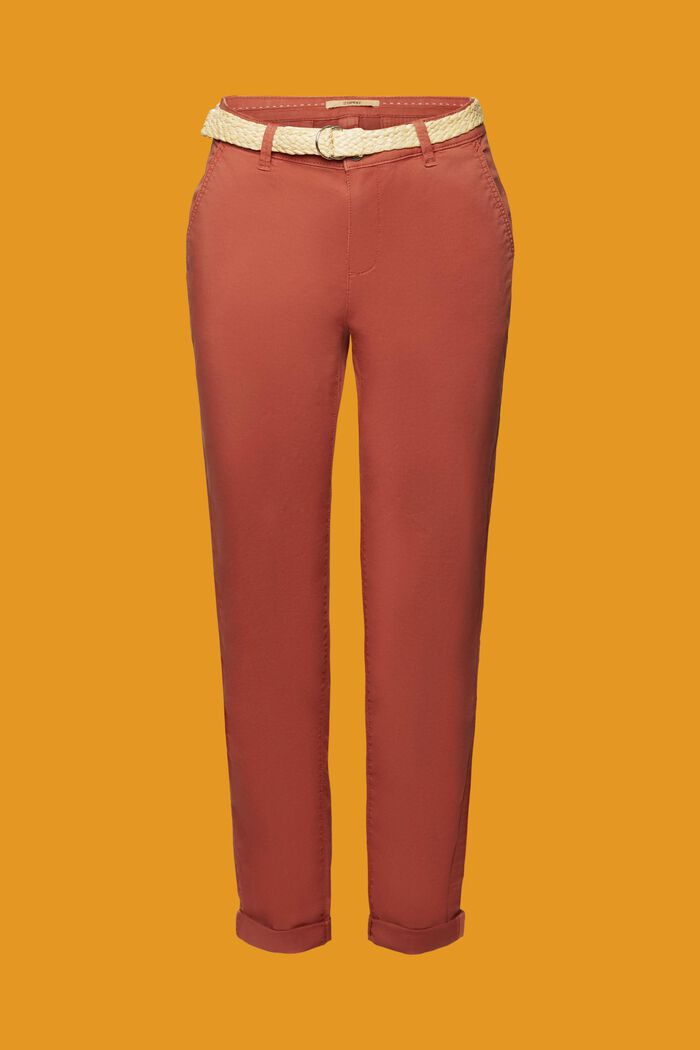 Pantalones chinos elásticos ligeros con cinturón, TERRACOTTA, detail image number 7
