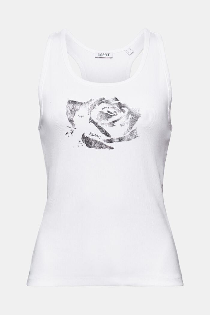 Camiseta de tirantes cruzada en algodón estampado, WHITE, detail image number 6