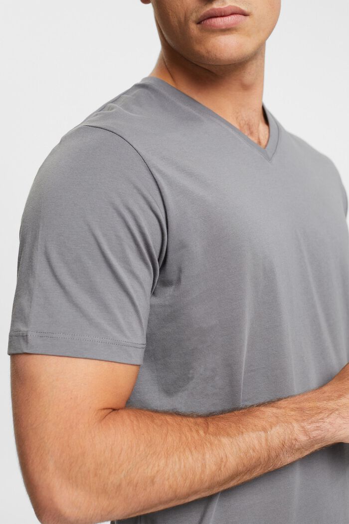 Camiseta de algodón sostenible con escote en pico, DARK GREY, detail image number 0