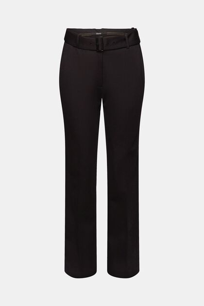 Pantalón de cintura alta con cinturón, BLACK, overview