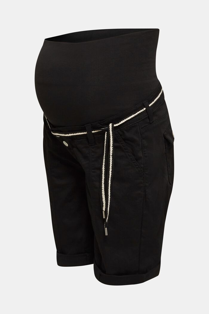 Pantalones cortos elásticos con faja premamá, BLACK, detail image number 0