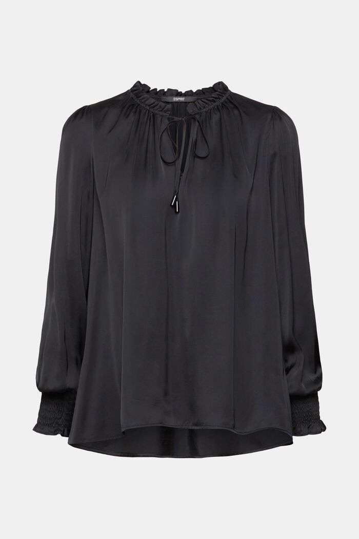 Blusa de satén con cuello fruncido, LENZING™ ECOVERO™, BLACK, detail image number 2