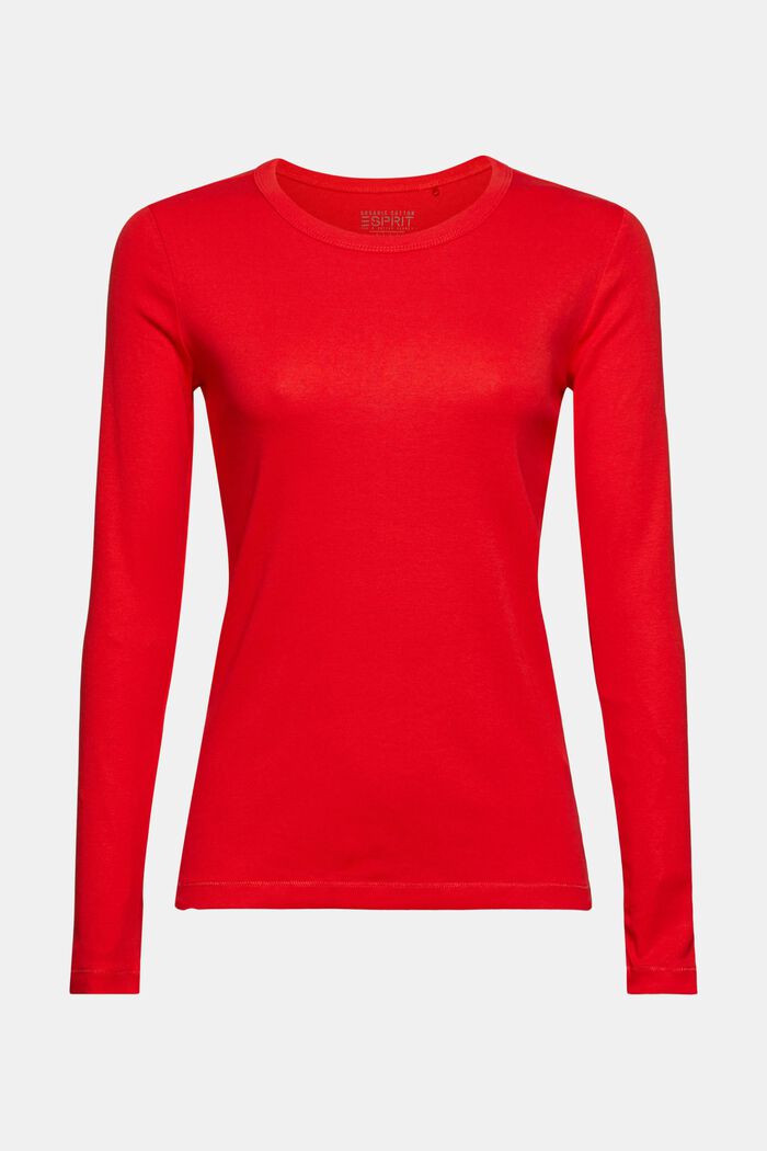 Camiseta de manga larga con cuello redondo en 100% algodón ecológico, ORANGE RED, overview