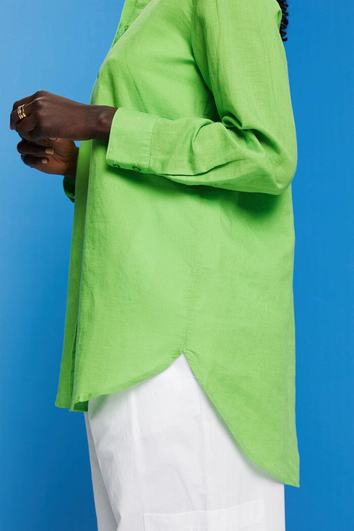 Camisa en mezcla de algodón y lino, GREEN, detail image number 4