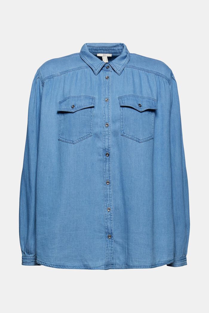 Blusa camisera en 100% algodón con acabado vaquero, BLUE MEDIUM WASHED, overview