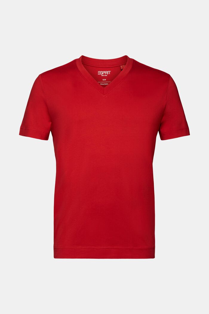 Camisa de tejido jersey con cuello en pico, 100 % algodón, DARK RED, detail image number 6