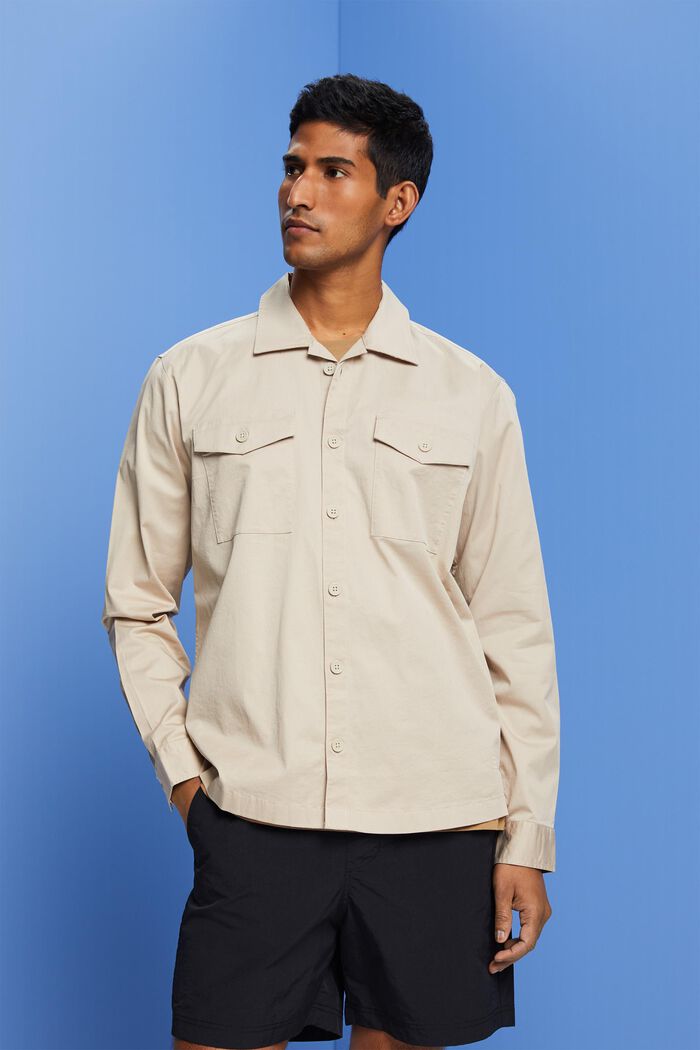 Camisa de algodón con dos bolsillos en el pecho, LIGHT TAUPE, detail image number 0